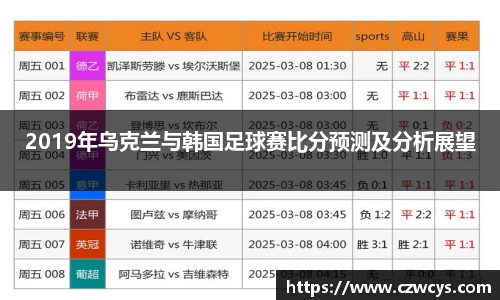2019年乌克兰与韩国足球赛比分预测及分析展望